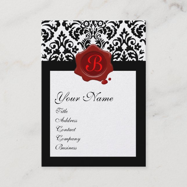 BLACK GULD DAMASK RED VAX SEAL MONOGRAM VISITKORT (Framsida)