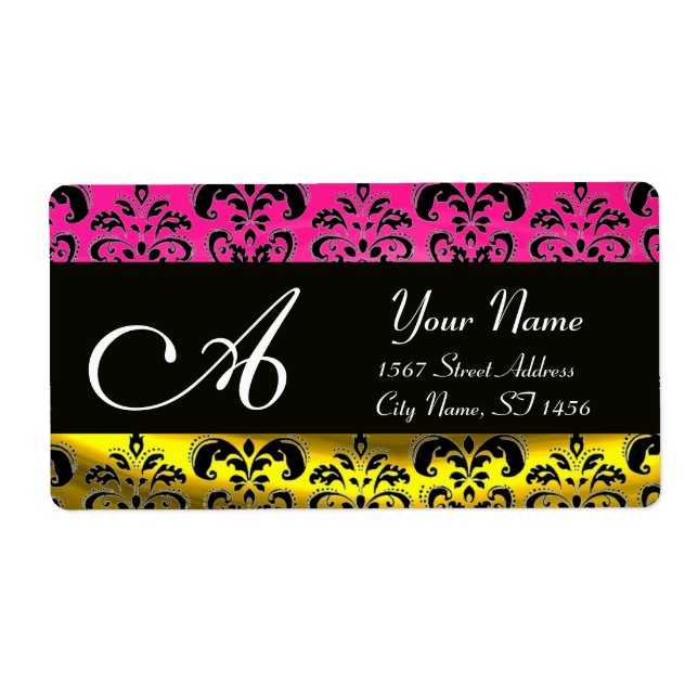 BLACK GULD DAMASK,ROSA FUCHSIA AMETYST MONOGRAM FRAKTSEDEL (Framsidan)