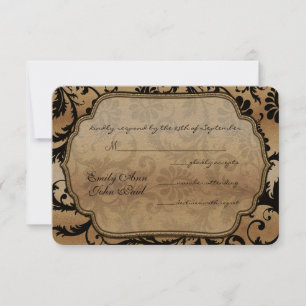 Black & Guld Damask Swirls Bröllop OSA Kort