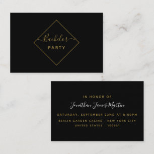Black & Guld Diamond Bachelor Party Biljett Inbjud