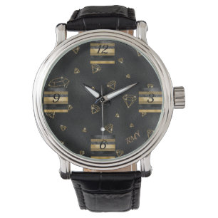 Black & Guld Diamond-design eWatch Watch Watch Armbandsur