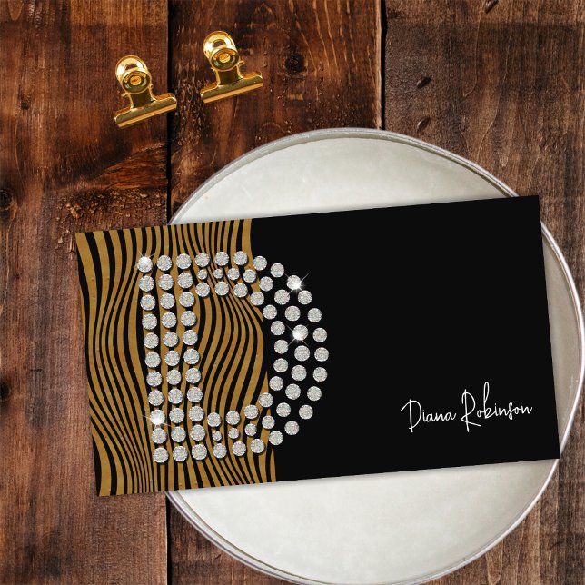 Black Guld Diamond Initial D Social Media Monogram Visitkort (Front)