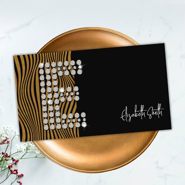 Black Guld Diamond Initial E Social Media Monogram Visitkort (Front)