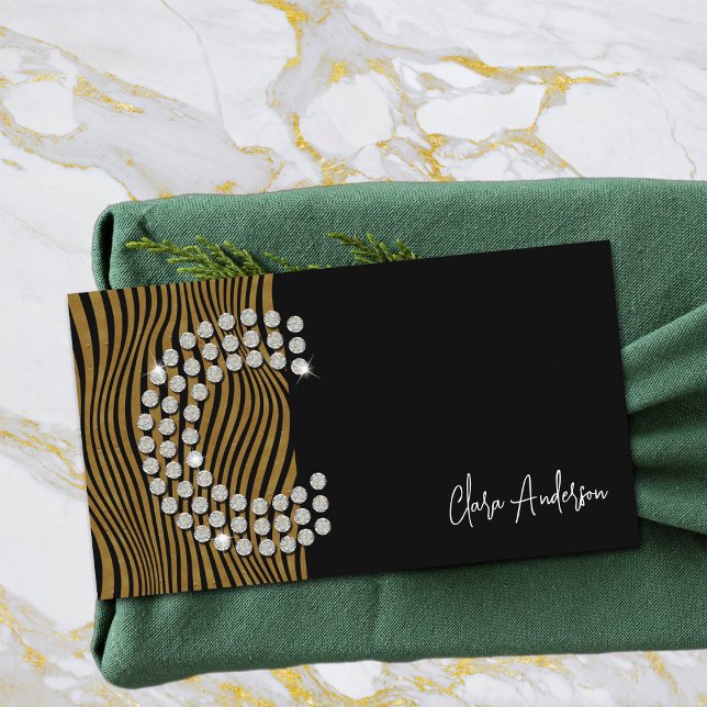 Black Guld Diamond Initial Social Media Monogram Visitkort (Front)