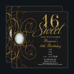 Black & Guld Diamond Sweet 16 Birthday Inbjudningar<br><div class="desc">Black & Guld Diamond Sweet 16-dagars inbjudan</div>