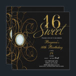 Black & Guld Diamond Sweet 16 Birthday Inbjudningar<br><div class="desc">Black & Guld Diamond Sweet 16-dagars inbjudan</div>
