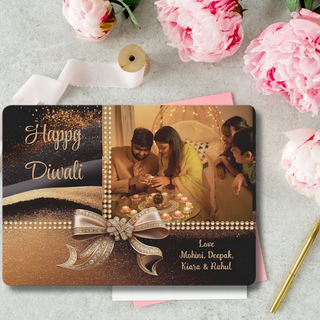 Black Guld Diwali Photo Hälsning Julkort (Skapare uppladdad)