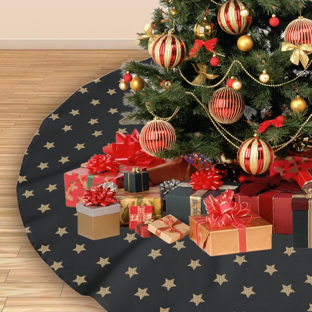 Black Guld Doodle Star Mönster jul Julgransmatta Borstad Polyester (Skapare uppladdad)