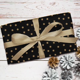 Black Guld Doodle Star Mönster jul Presentpapper