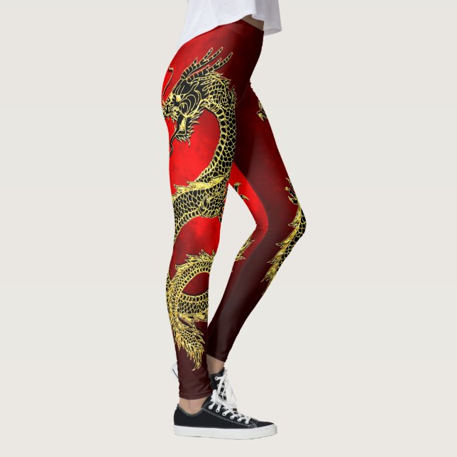 Black Guld Dragons Red Gradient Leggings (Höger)