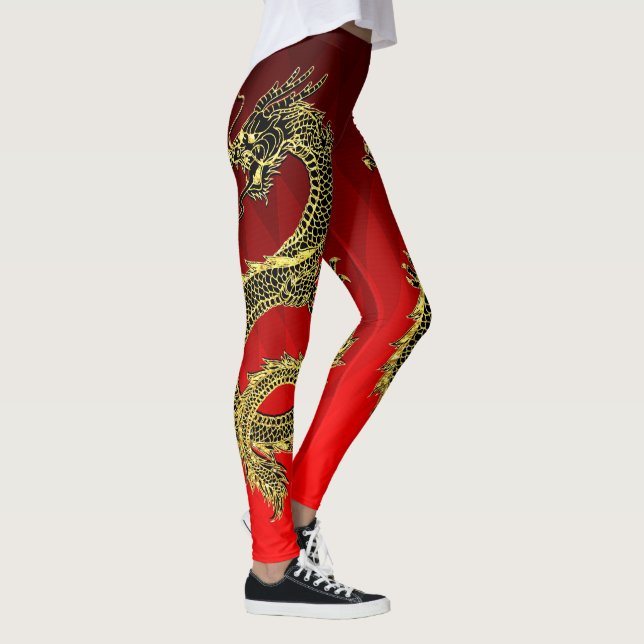 Black Guld Dragons Red Gradient Leggings (Höger)