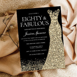 Black Guld Dress 70 & Fabulous 80:e födelsedagen Inbjudningar