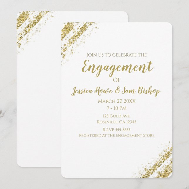 Black Guld Dust Corners Glam Modern Förlovning Inbjudningar (Fram/baksida)