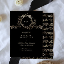 Black Guld Ebony Botanical Monogram Bröllop Tilläggskort