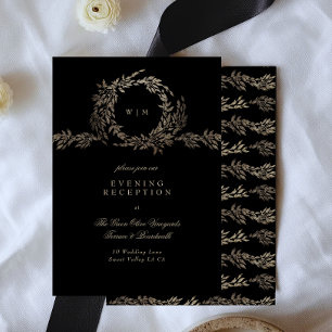 Black Guld Ebony Botanical Monogram Bröllop Tilläggskort