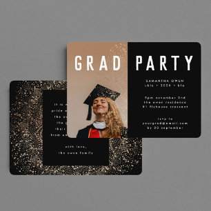 Black Guld Elegant Botanicals Grad Photo Party Inbjudningar