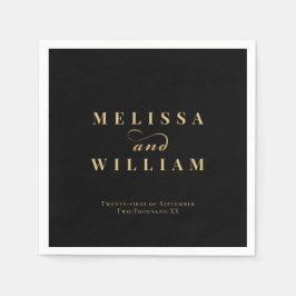 Black Guld Elegant Bride & Groom Bröllop Pappersservett