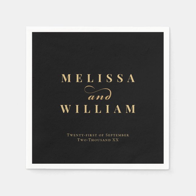 Black Guld Elegant Bride & Groom Bröllop Pappersservett (Framsidan)