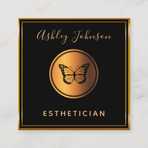 Black & Guld Elegant Butterfly Esthetician Classic Fyrkantigt Visitkort