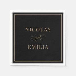 Black Guld Elegant Calligraphy Bröllop Pappersservett