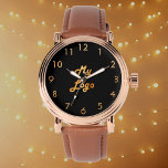 Black guld elegant Classic Business logotyp Armbandsur<br><div class="desc">En snyggt,  klassisk svart bakgrund. Anpassa och lägga till din logotyp,  företag. Golden klocka nummer.</div>