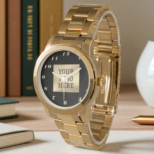 Black Guld Elegant Classic Business Logotyp Armbandsur