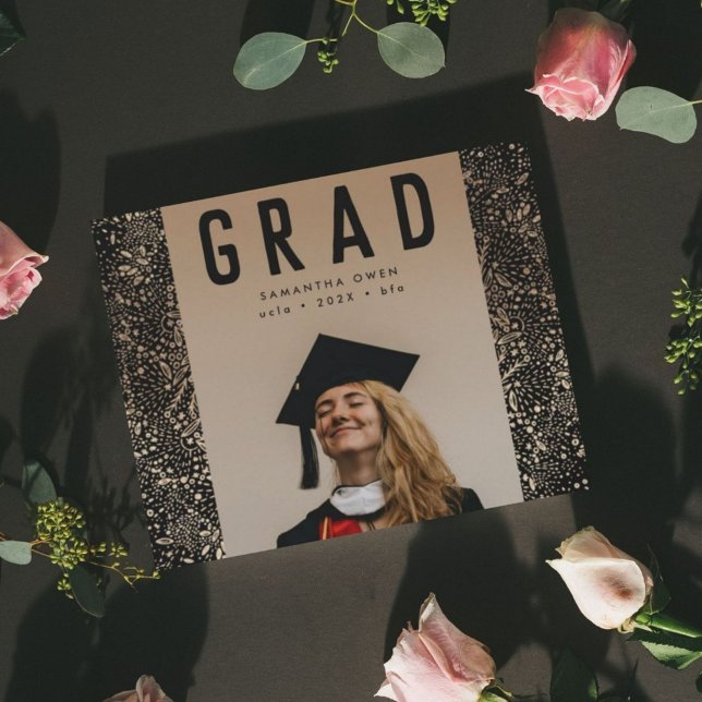 Black Guld Elegant Foil Botanicals Grad Photo Meddelande (Skapare uppladdad)