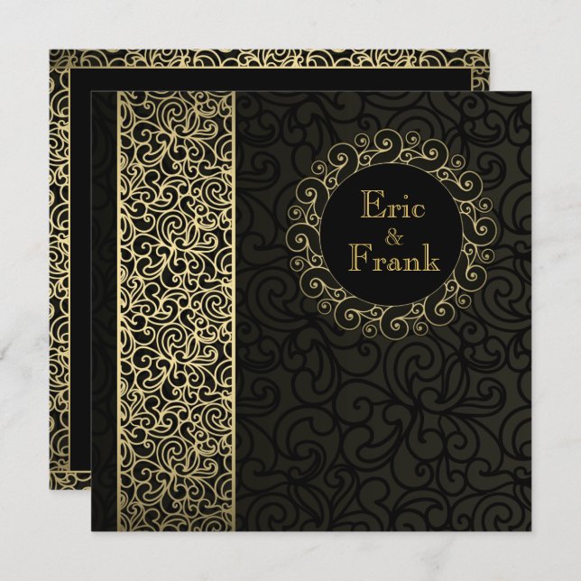 Black Guld Elegant Formal bröllopsinbjudan Inbjudningar (Fram/baksida)
