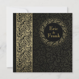 Black Guld Elegant Formal bröllopsinbjudan Inbjudningar