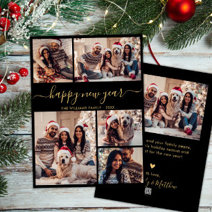 Black Guld Elegant Gott nytt år 5 Photo Collage Julkort