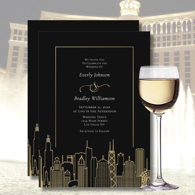 Black Guld Elegant Las Vegas Destination Wedding Inbjudningar (Skapare uppladdad)