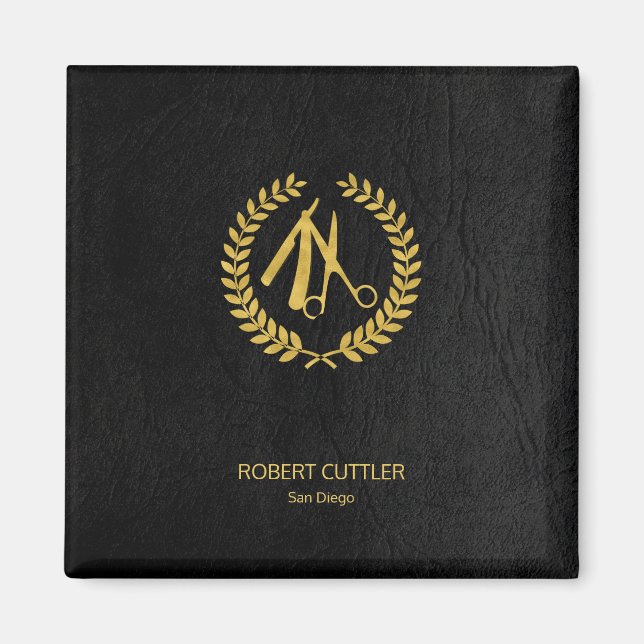Black Guld Elegant Luxury Barber Shop Magnet (Framsidan)