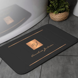 Black guld elegant med monogrammet namn modern badrumsmatta