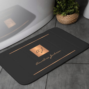Black guld elegant med monogrammet namn modern badrumsmatta