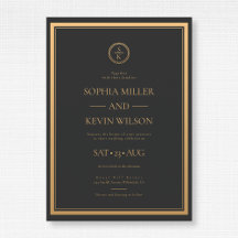 Black Guld Elegant Modern Monogrammed Bröllop