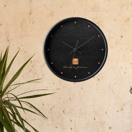 Black guld elegant monogram namn personlig rund klocka