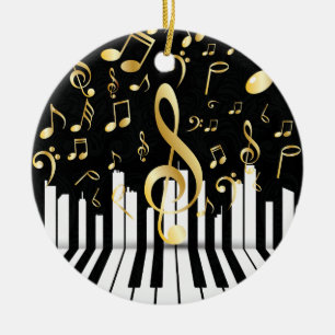 Black Guld Elegant Music Note piano nycklar Julgransprydnad Keramik