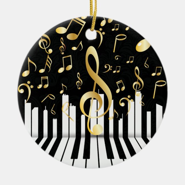 Black Guld Elegant Music Note piano nycklar Julgransprydnad Keramik (Framsidan)