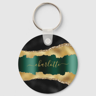 Black guld emerald grönt agate marble namn skript nyckelring