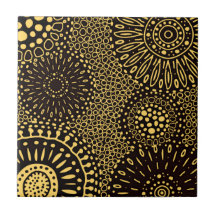 Black Guld Ethnic Blommönster