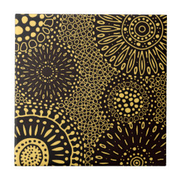 Black Guld Ethnic Blommönster Kakelplatta