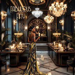 Black Guld Fabulous Art deco Room Ethnic Woman Inbjudningar