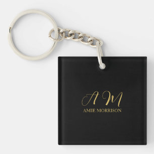 Black Guld Färg Monogram Initial Brev Namn