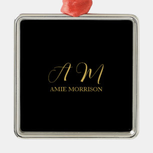Black Guld Färg Monogram Initial Brev Namn Julgransprydnad Metall