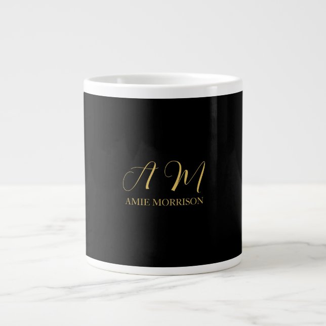 Black Guld Färg Monogram Initial Brev Namn Jumbo Mugg (Framsidan)