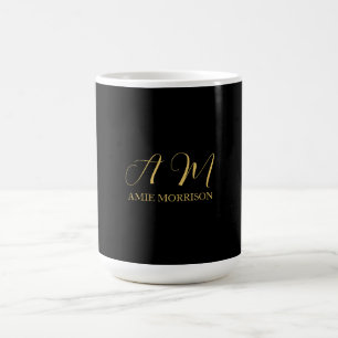 Black Guld Färg Monogram Initial Brev Namn Kaffemugg