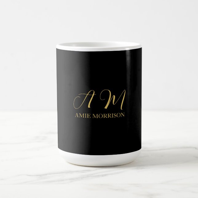 Black Guld Färg Monogram Initial Brev Namn Kaffemugg (Center)
