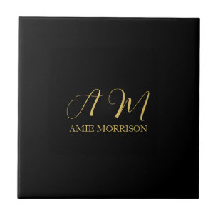 Black Guld Färg Monogram Initial Brev Namn Kakelplatta