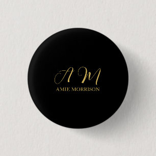 Black Guld Färg Monogram Initial Brev Namn Knapp