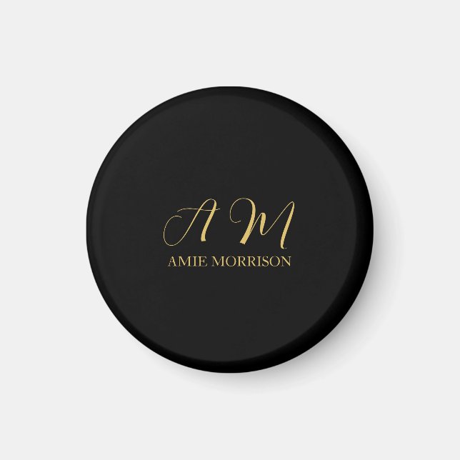 Black Guld Färg Monogram Initial Brev Namn Magnet (Framsidan)
